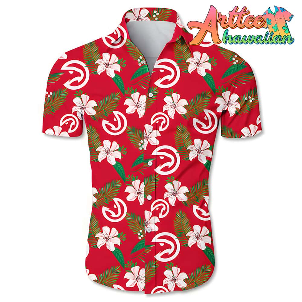 Nba Atlanta Hawks White Hibiscus Red Hawaiian Shirt