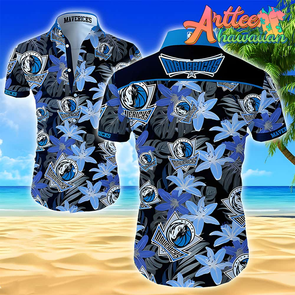 Nba Dallas Mavericks Black Blue Lily Flowers Hawaiian Shirt