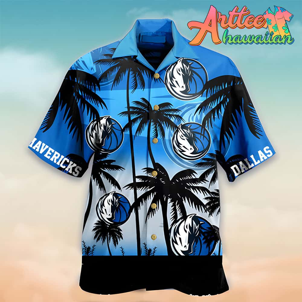 Nba Dallas Mavericks Black Blue Palm Trees Hawaiian Shirt