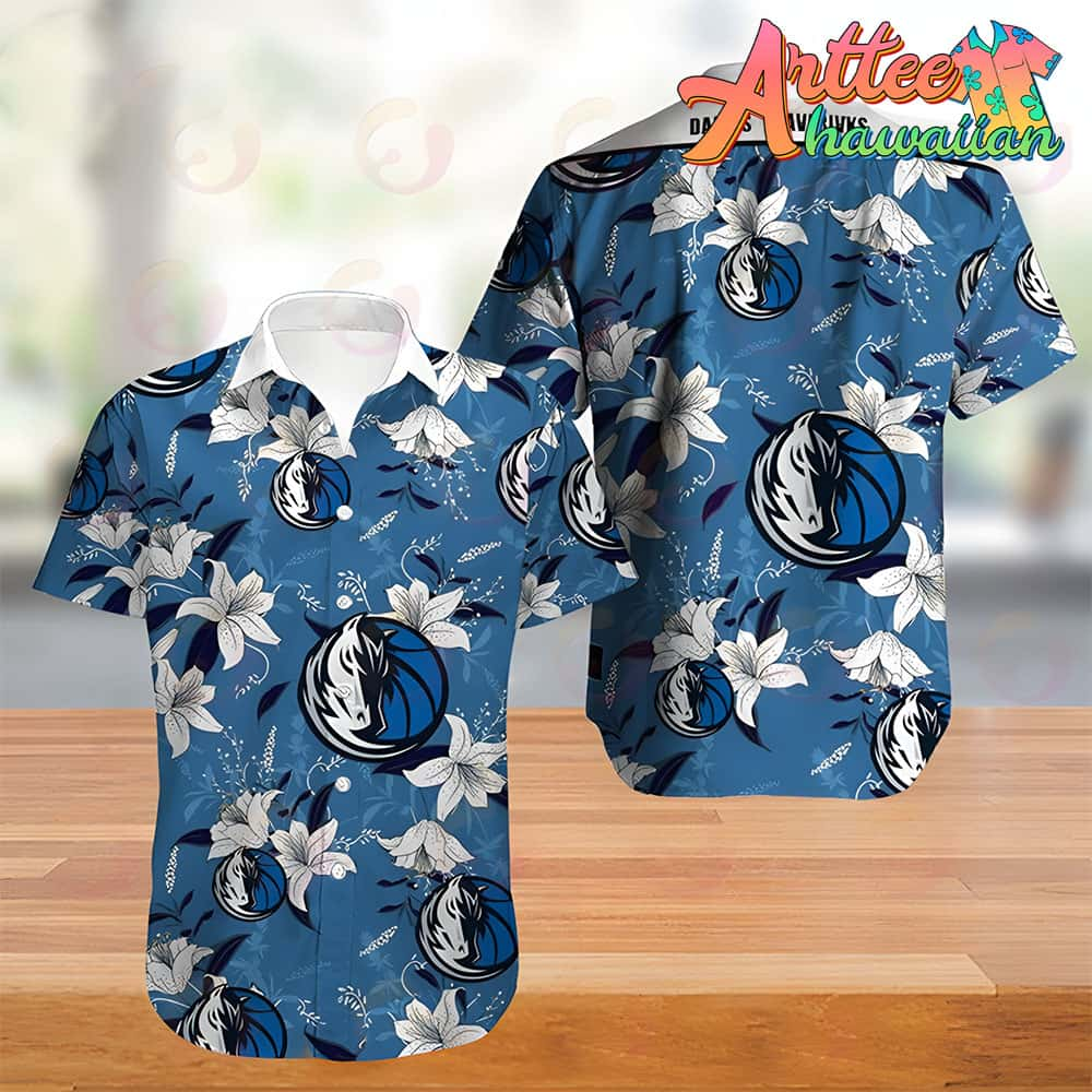 Nba Dallas Mavericks White Blue Lily Flowers Hawaiian Shirt