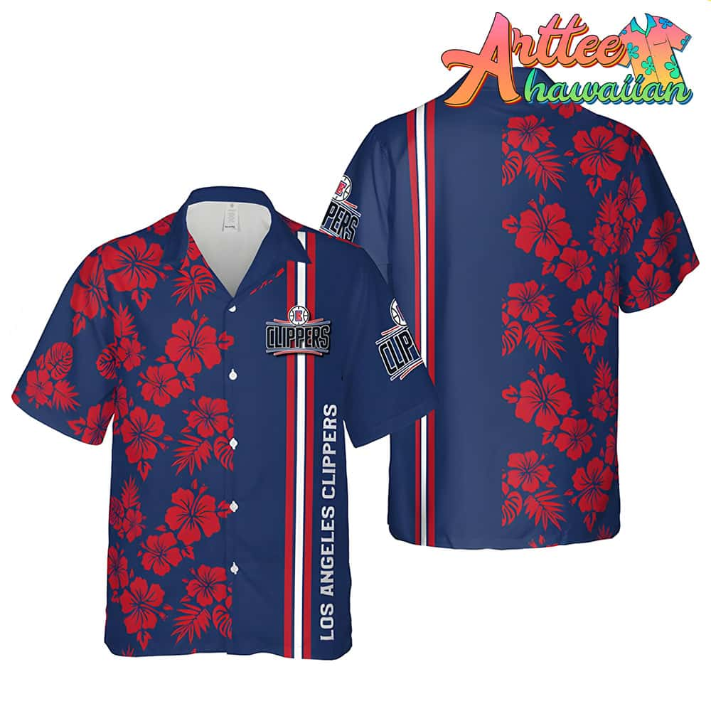 Nba Los Angeles Clippers Blue Red Hibiscus Flowers Hawaiian Shirt