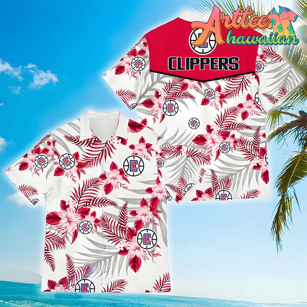 Nba Los Angeles Clippers Red White Tropical Flowers Hawaiian Shirt V3