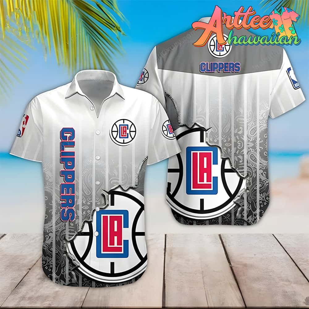 Nba Los Angeles Clippers White Gray Gradient Scratch Hawaiian Shirt