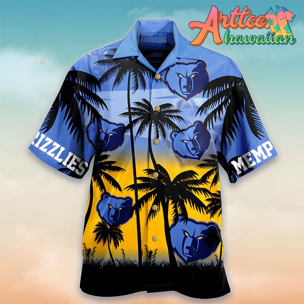 Nba Memphis Grizzlies Blue Yellow Palm Trees Hawaiian Shirt