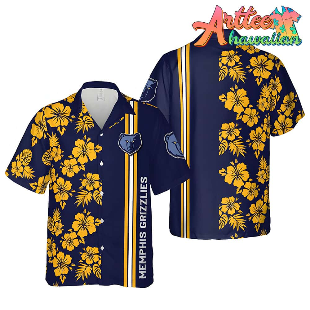 Nba Memphis Grizzlies Yellow Hibiscus Blue Hawaiian Shirt