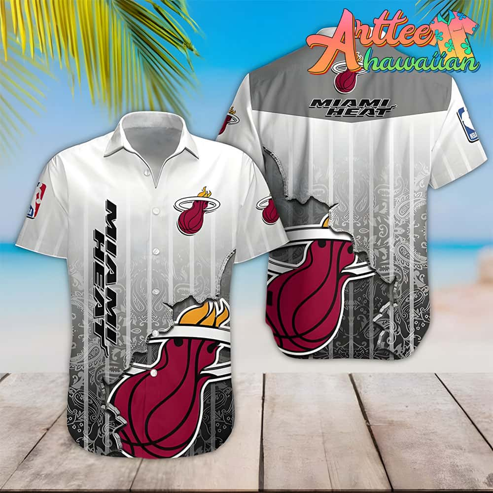 Nba Miami Heat Gray White Scratch Hawaiian Shirt