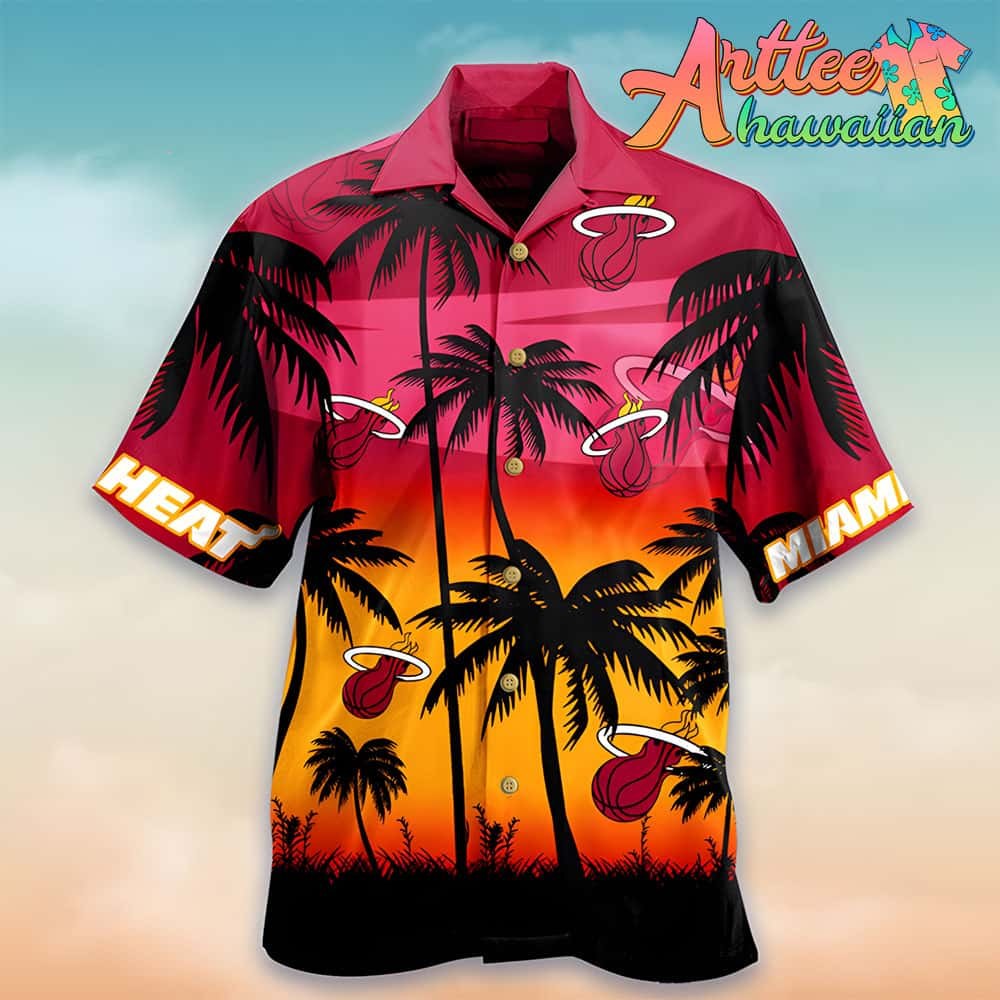 Nba Miami Heat Red Yellow Palm Trees Hawaiian Shirt