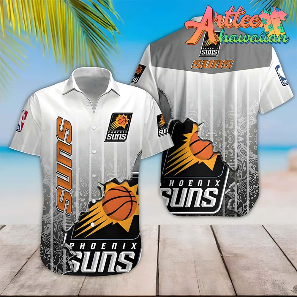 Nba Phoenix Suns Gray Black Scratch Hawaiian Shirt