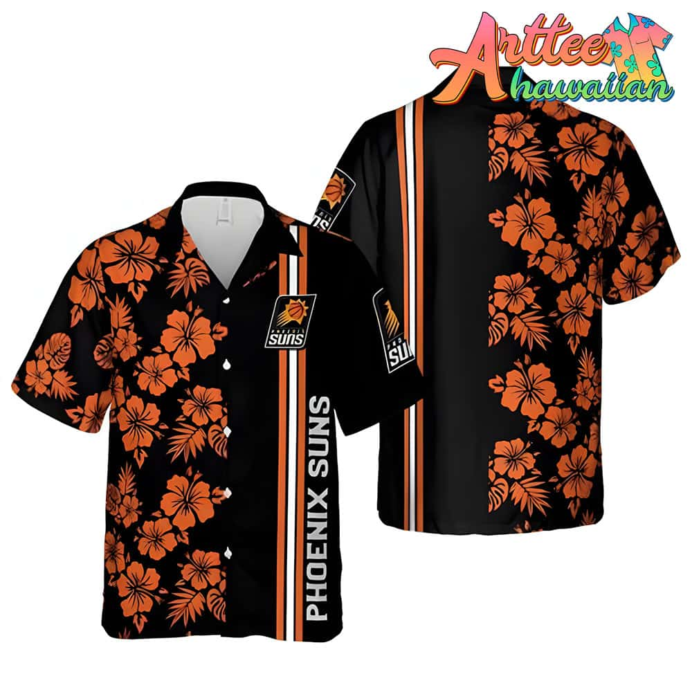 Nba Phoenix Suns Orange Black Tropical Flowers Hawaiian Shirt