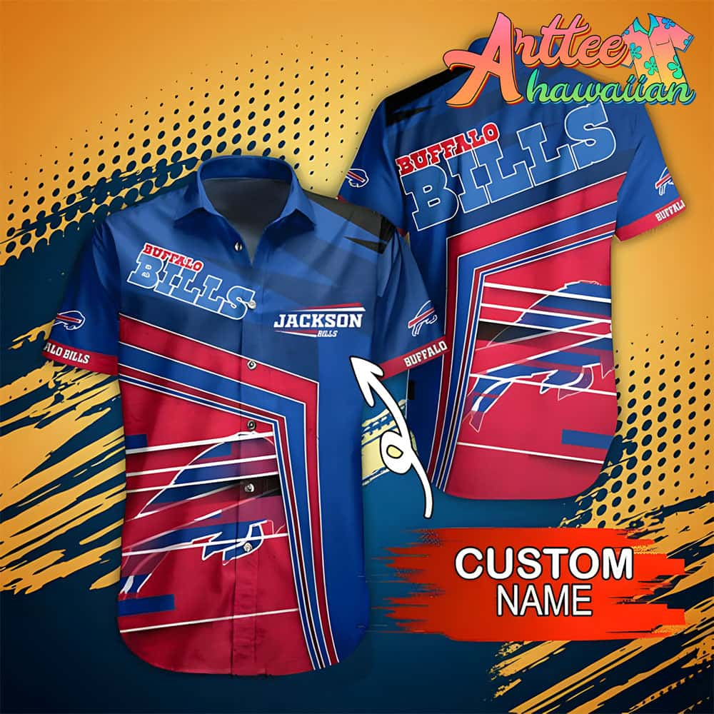 Nfl Buffalo Bills Custom Name Blue Red White Stripes Hawaiian Shirt