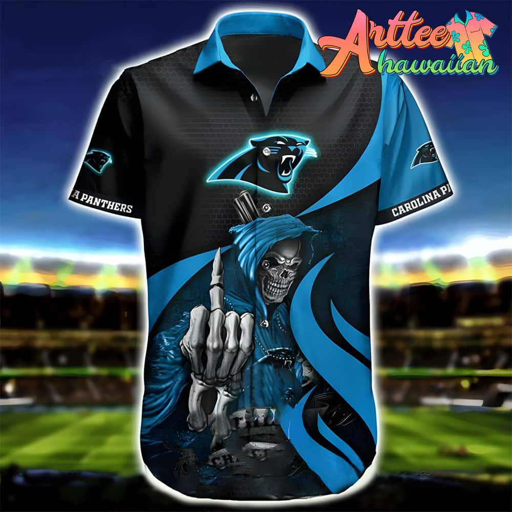 Nfl Carolina Panthers Black Blue Skull Hawaiian Shirt