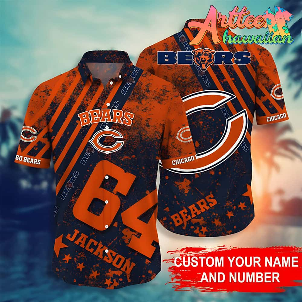 Nfl Chicago Bears Custom Name Number Orange Hawaiian Shirt