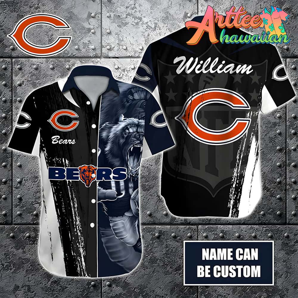 Nfl Chicago Bears Custom Name Special Half Tone Mascot Hawaiian Shirt