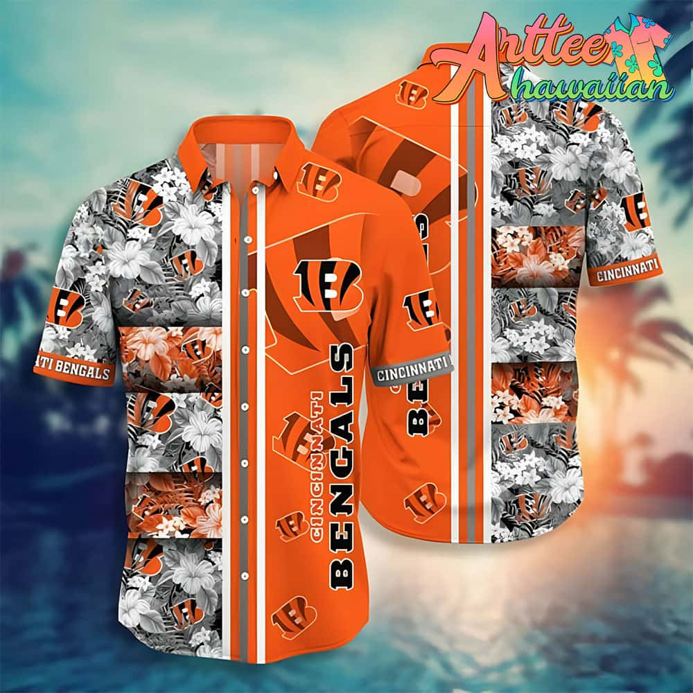 Nfl Cincinnati Bengals Tropical Flowers Orange Hawaiian Shirt