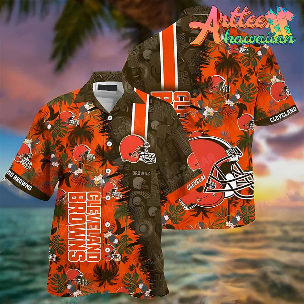 Nfl Cleveland Browns Coconut Tree Orange Hawaiian Shirt