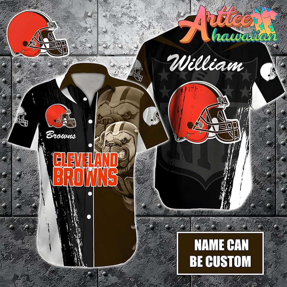 Nfl Cleveland Browns Custom Name Special Half Tone Mascot Hawaiian Shirt