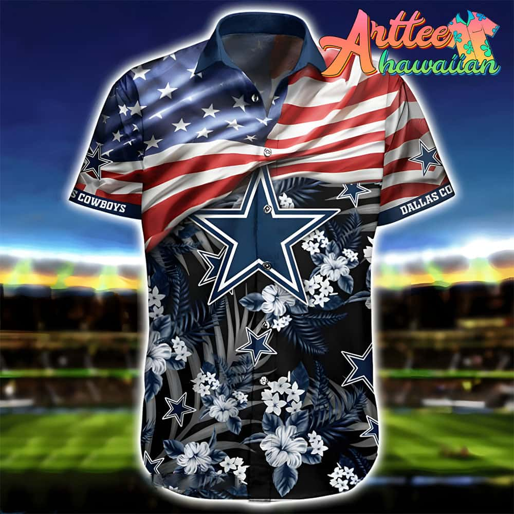 Nfl Dallas Cowboys American Flag Flower Hawaiian Shirt