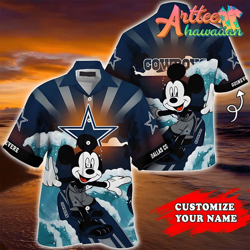 Nfl Dallas Cowboys Custom Name Mickey Surf Hawaiian Shirt