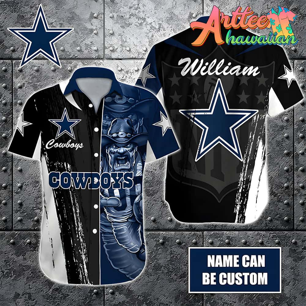 Nfl Dallas Cowboys Custom Name Special Half Tone Mascot Hawaiian Shirt