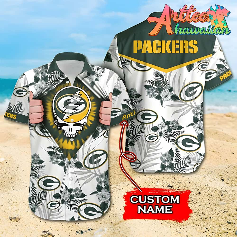 Nfl Green Bay Packers Custom Name Tropical Flower Logo Yellow Hawaiian Shirt