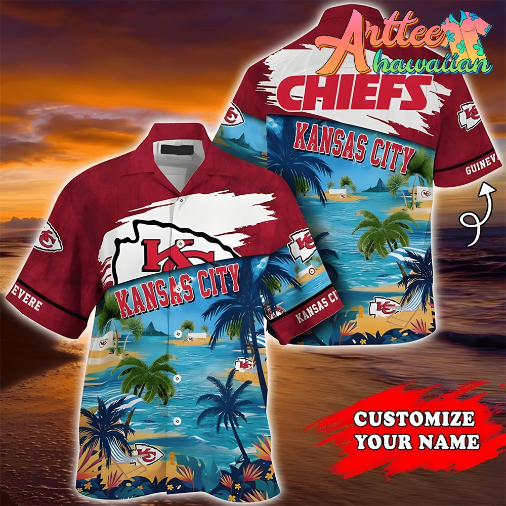 Nfl Kansas City Chiefs Custom Name Coconut Beach Hawaiian Shirt