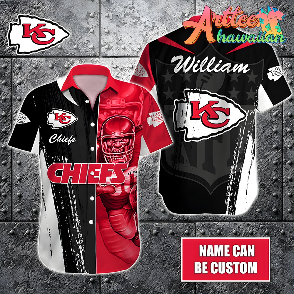 Nfl Kansas City Chiefs Custom Name Special Half Tone Mascot Hawaiian Shirt