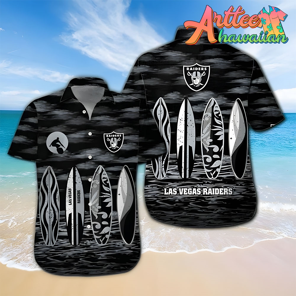 Nfl Las Vegas Raiders Black Silver Hawaiian Shirt