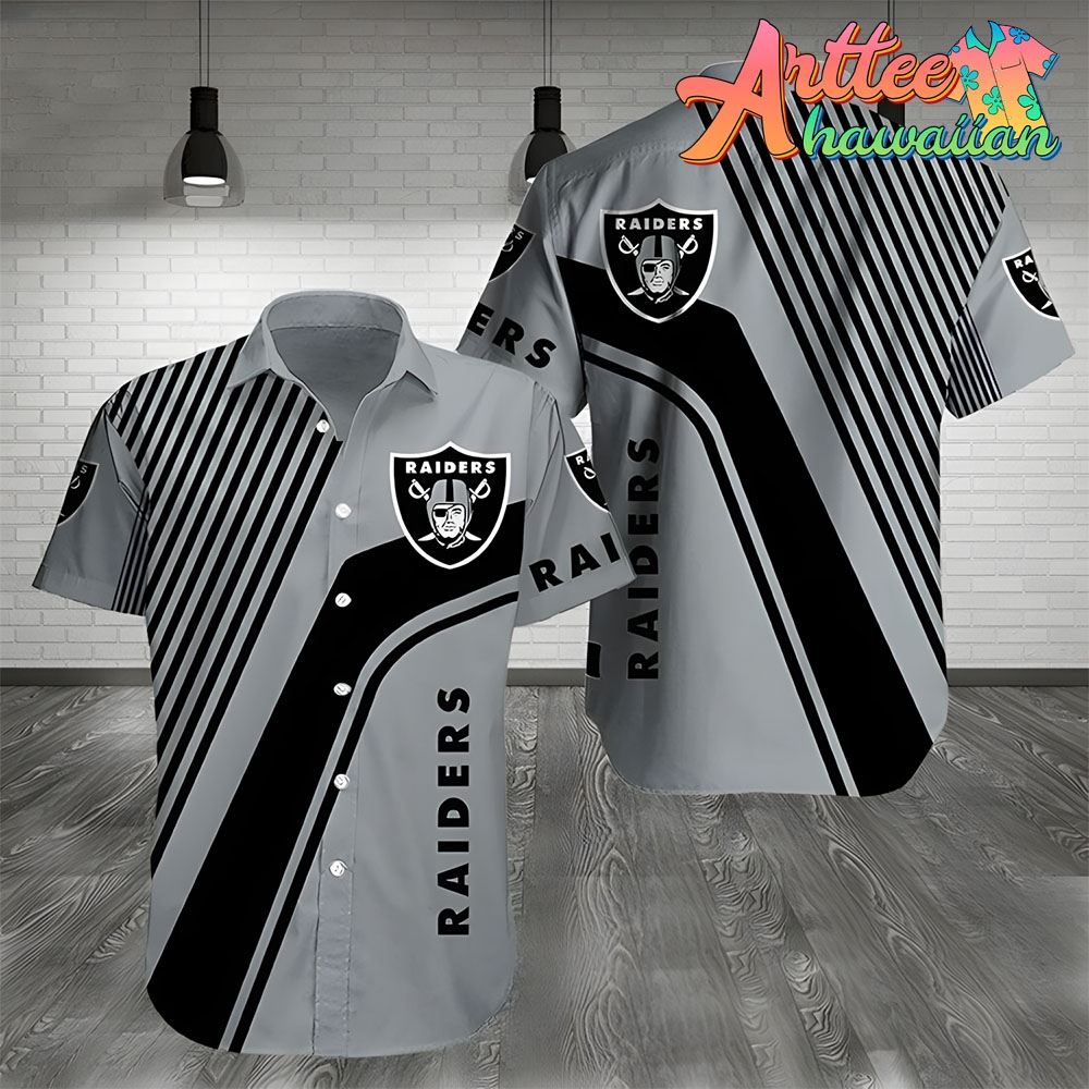 Nfl Las Vegas Raiders Silver Black Hawaiian Shirt