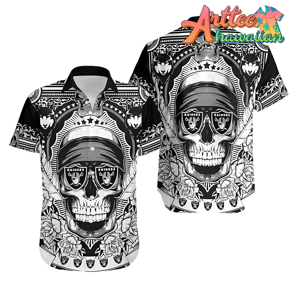 Nfl Las Vegas Raiders Skull Black White Hawaiian Shirt