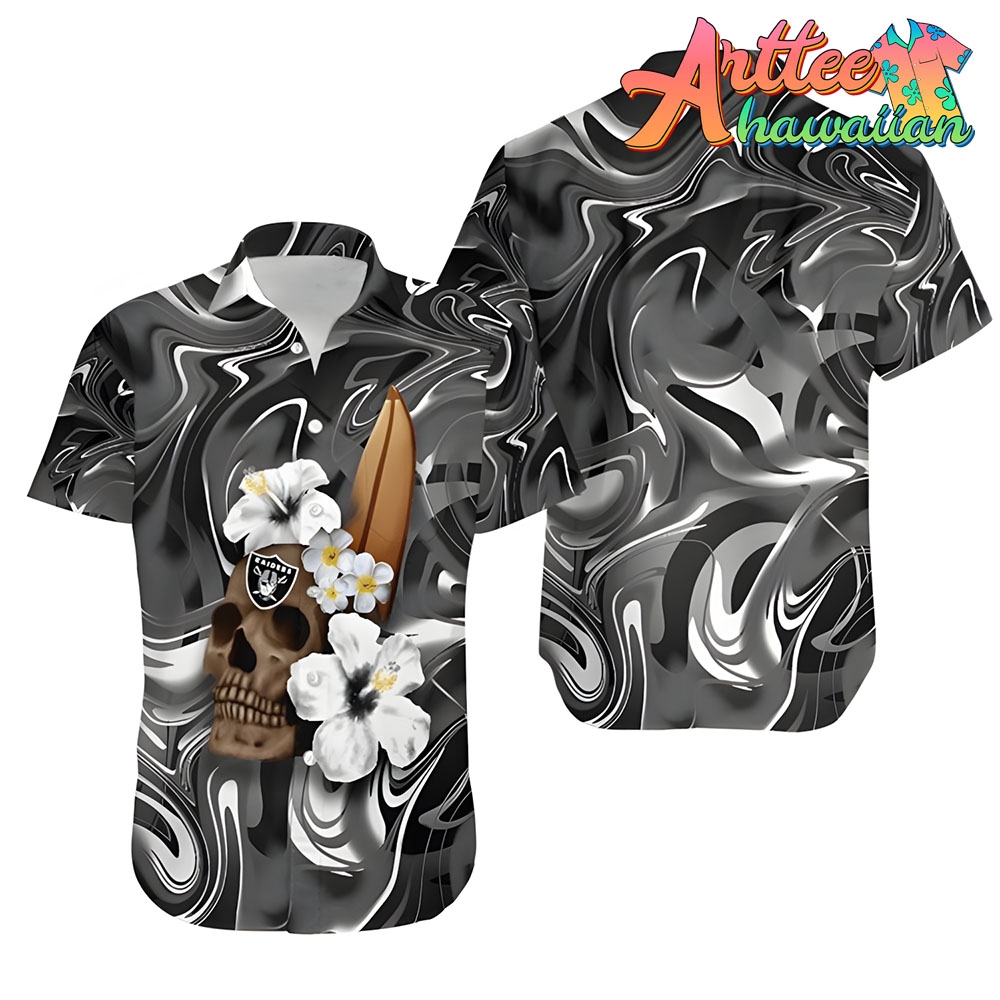 Nfl Las Vegas Raiders Skull Flowers Hawaiian Shirt