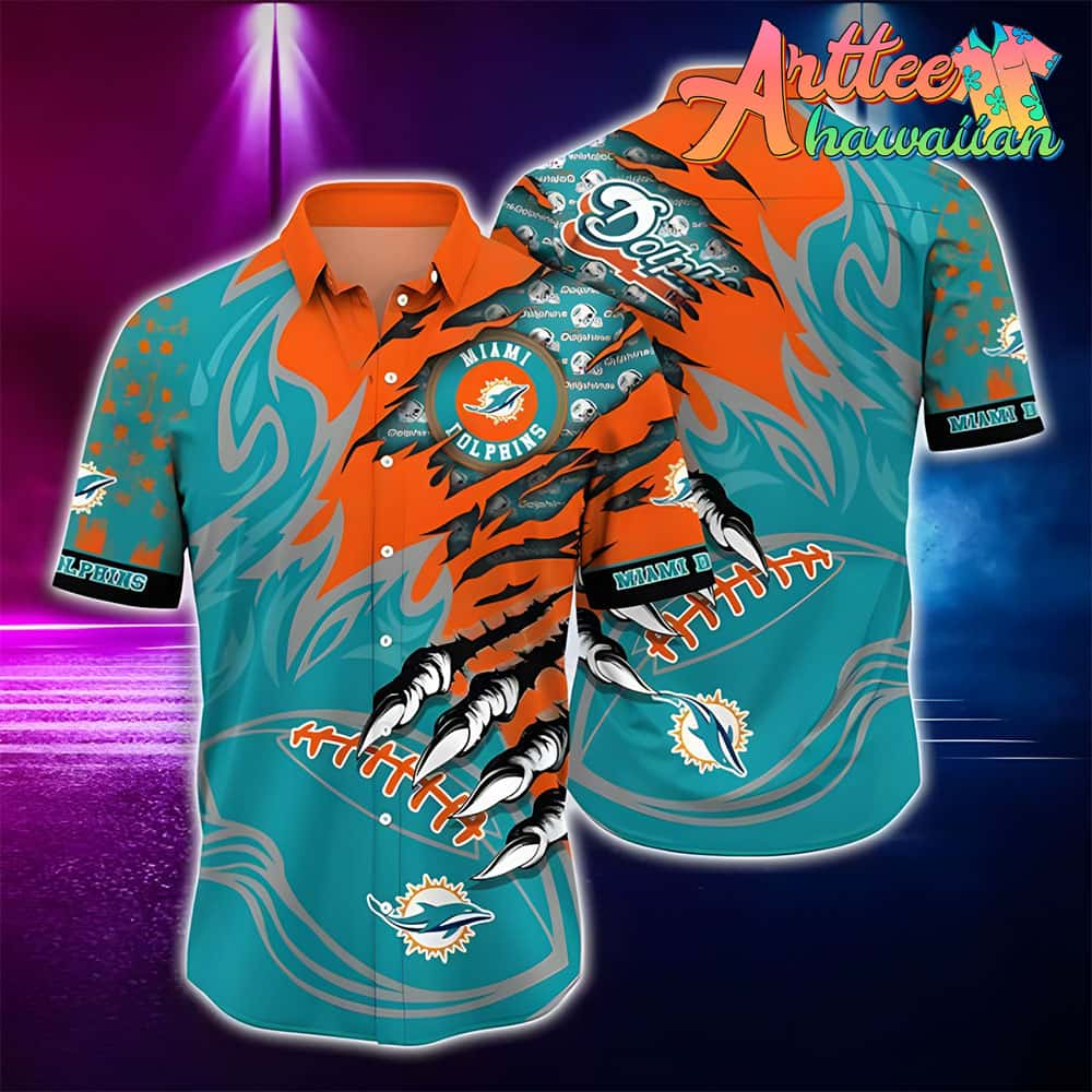 Nfl Miami Dolphins Aqua Orange Hawaiian Shirt