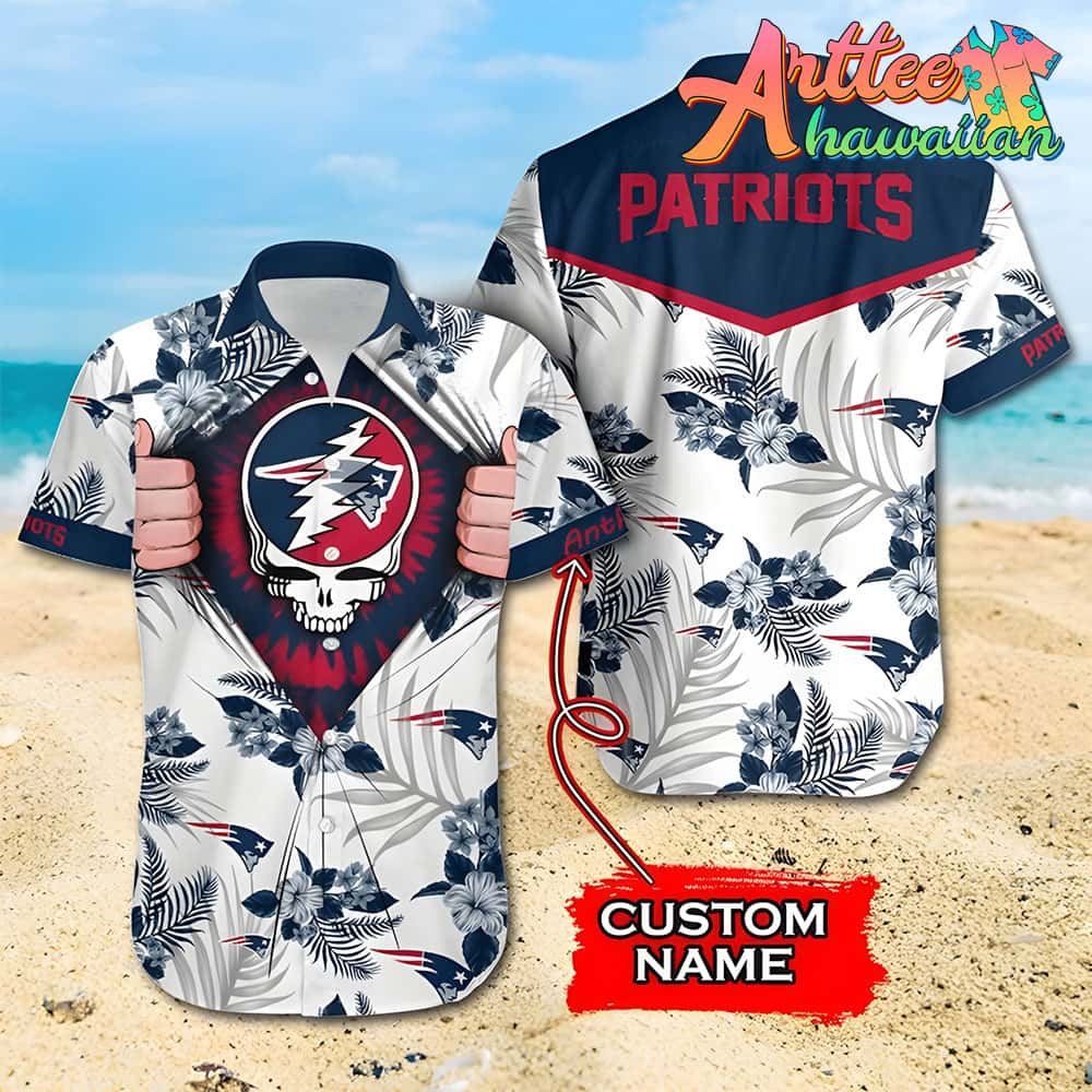 Nfl New England Patriots Custom Name Flower Skull Hawaiian Shirt