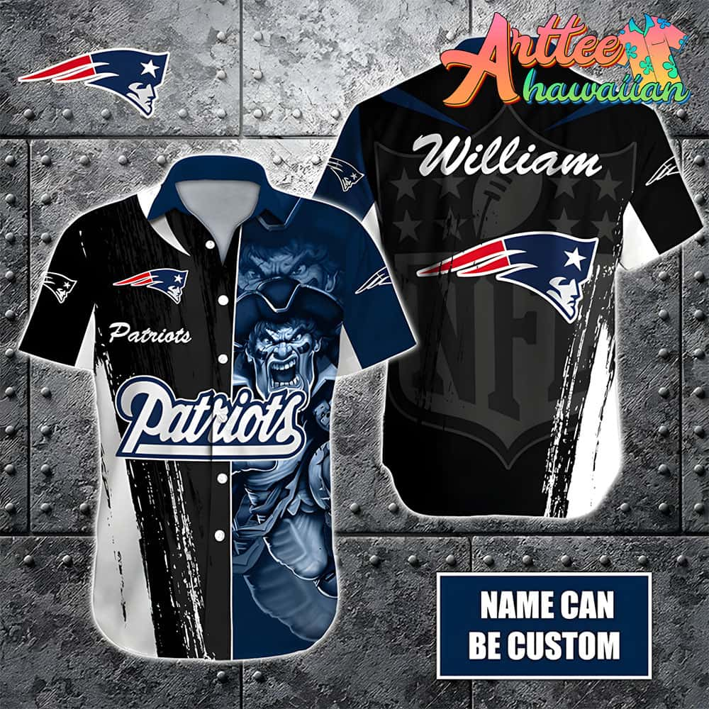 Nfl New England Patriots Custom Name Special Half Tone Mascot Hawaiian Shirt