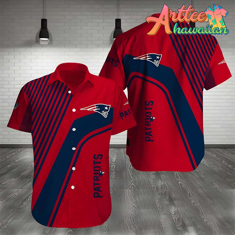 Nfl New England Patriots Red Dark Blue Stripes Hawaiian Shirt