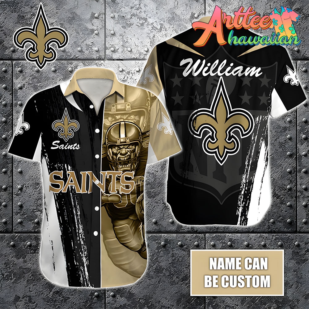 Nfl New Orleans Saints Custom Name Special Half Tone Mascot Hawaiian Shirt