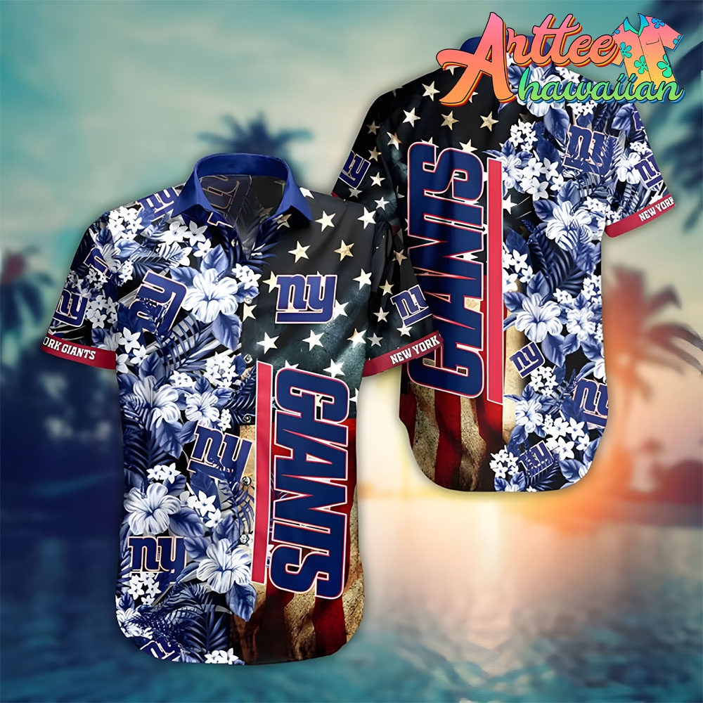 Nfl New York Giants America Flag Flowers Hawaiian Shirt