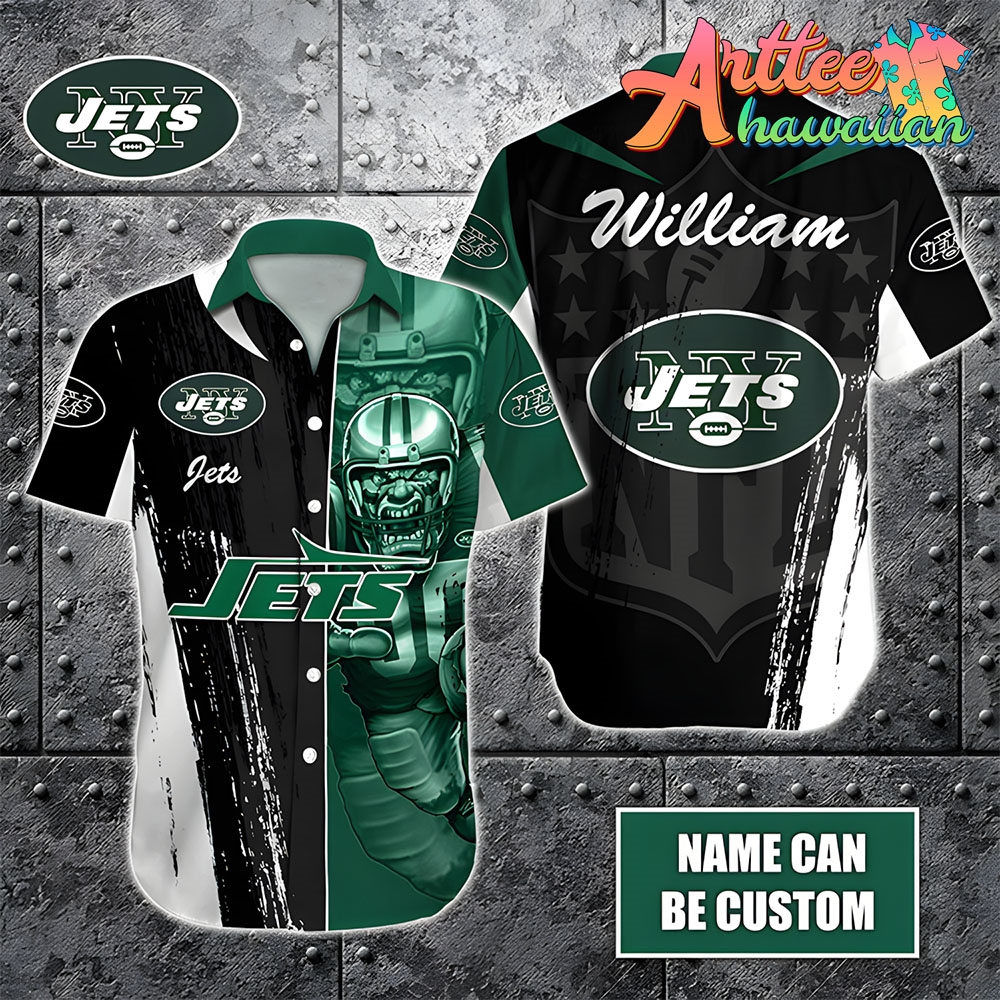 Nfl New York Jets Custom Name Special Half Tone Mascot Hawaiian Shirt