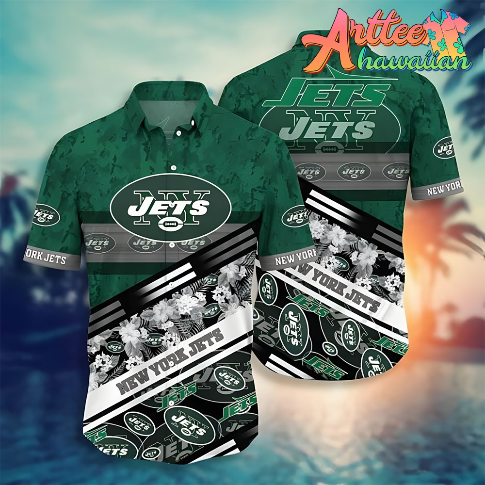 Nfl New York Jets Flowers Green Hawaiian Shirt