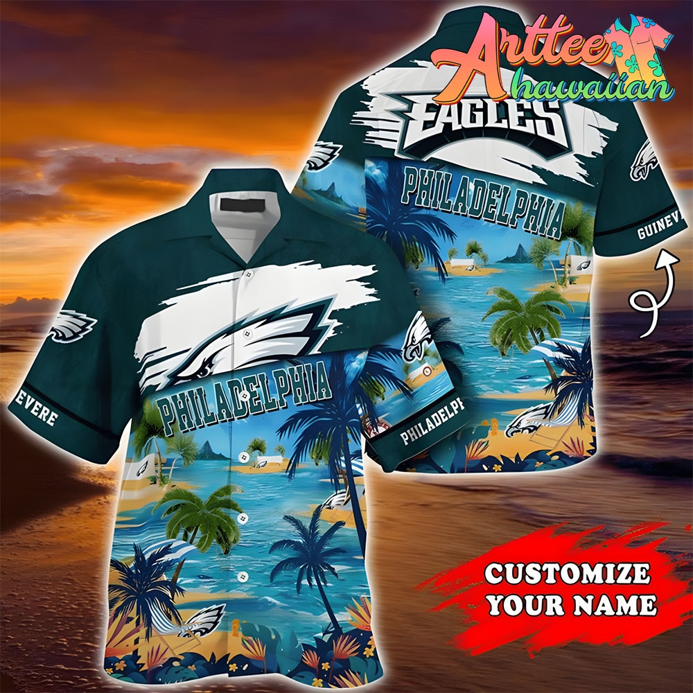 Nfl Philadelphia Eagles Custom Name Coconut Tree Hawaiian Shirt