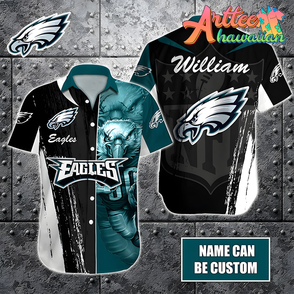 Nfl Philadelphia Eagles Custom Name Special Half Tone Mascot Hawaiian Shirt