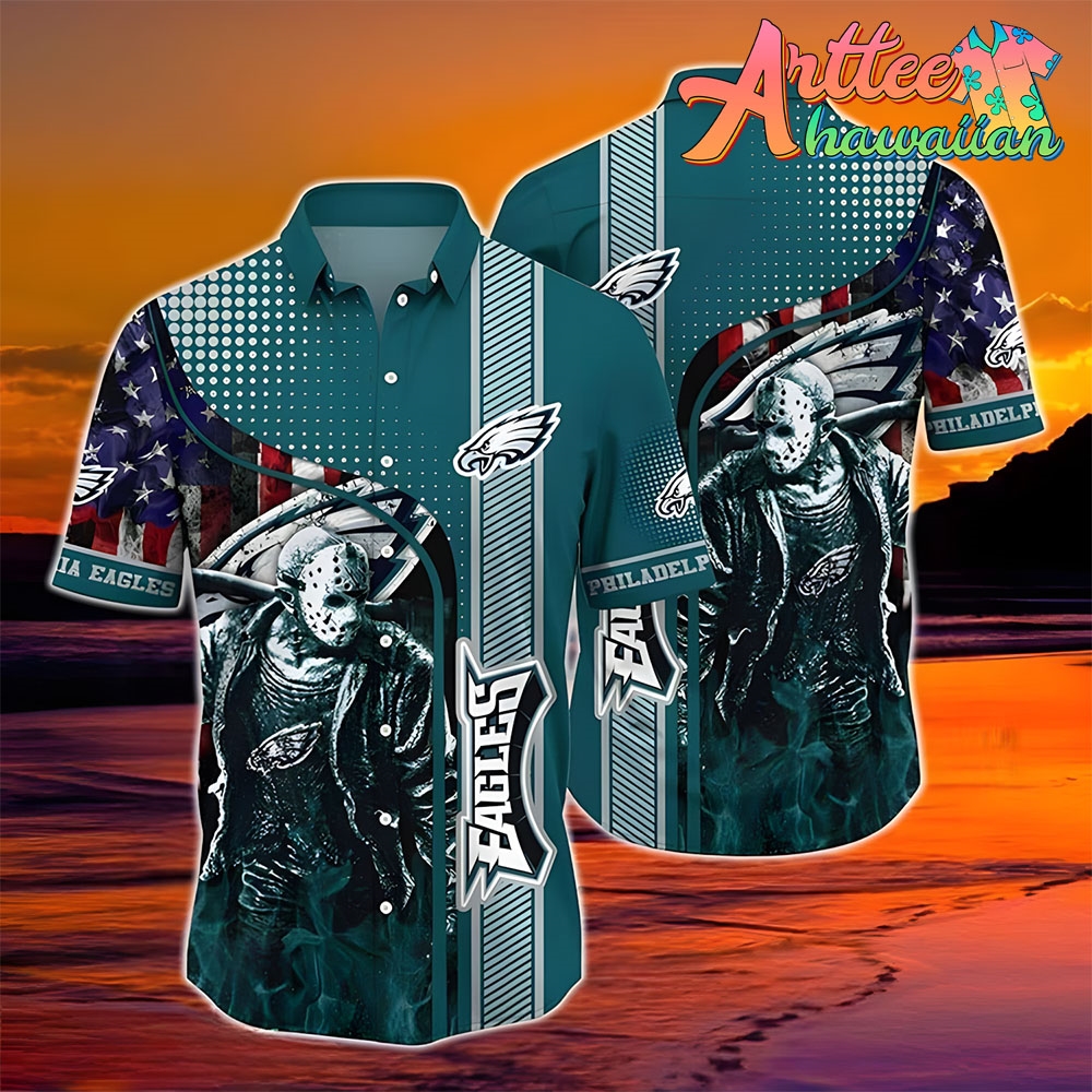 Nfl Philadelphia Eagles Jason Voorhees Us Flag Hawaiian Shirt