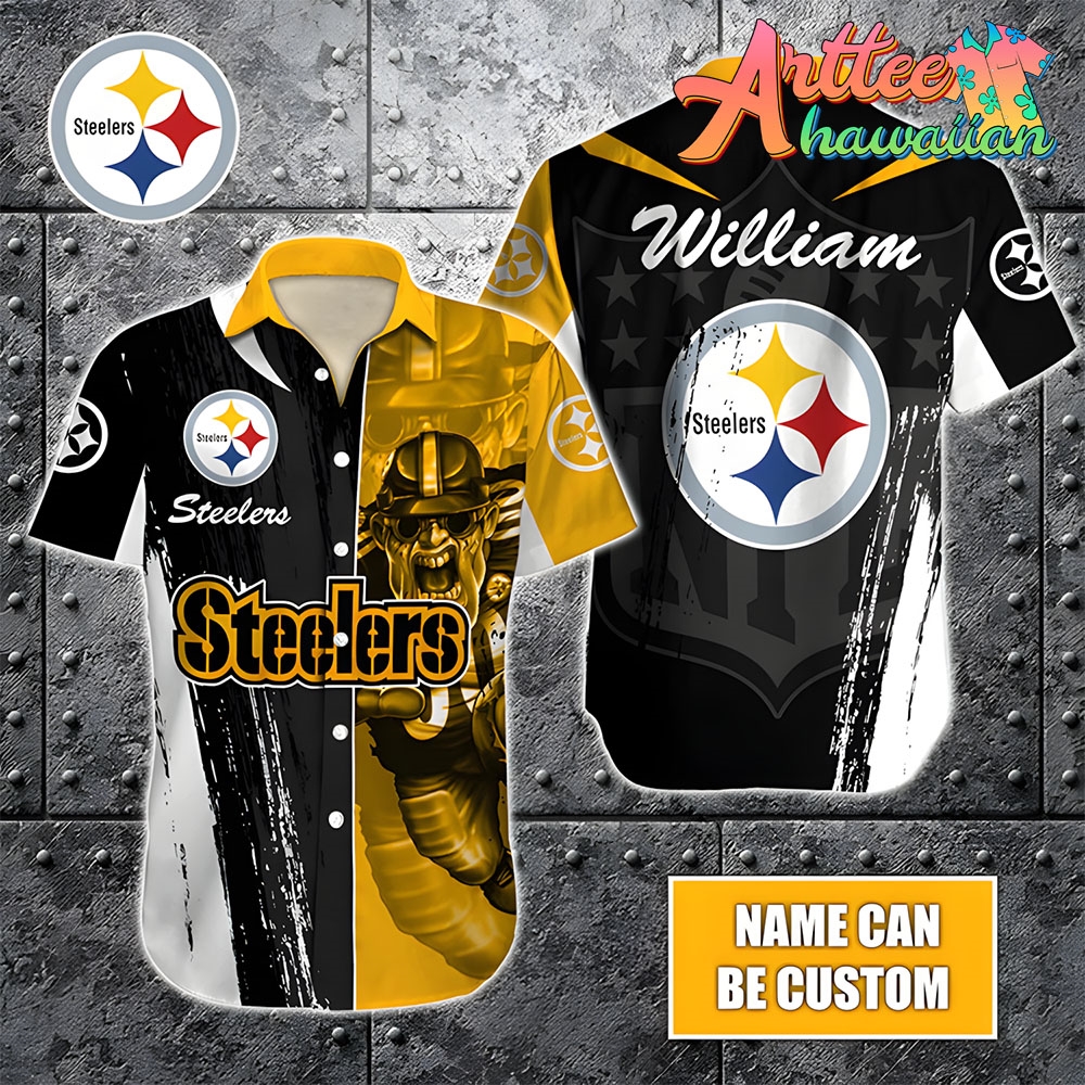 Nfl Pittsburgh Steelers Custom Name Special Half Tone Mascot Hawaiian Shirt