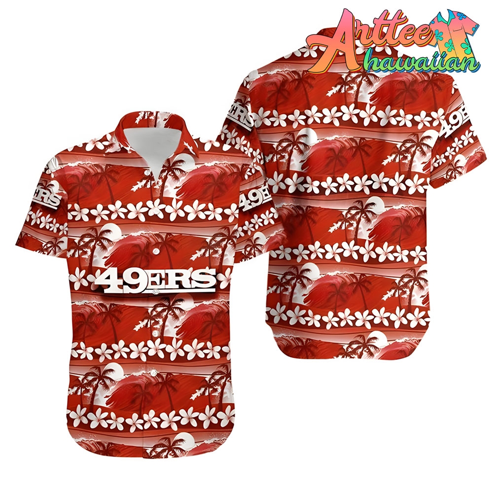 Nfl San Francisco 49ers Coconut Tree Pink Flower Hawaiian Shirt