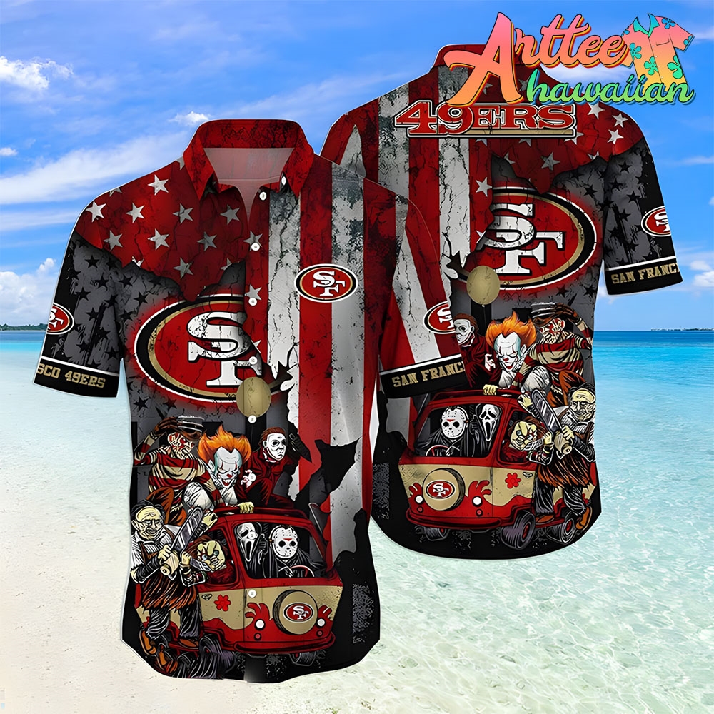 Nfl San Francisco 49ers Jason Voorhees Us Flag Hawaiian Shirt