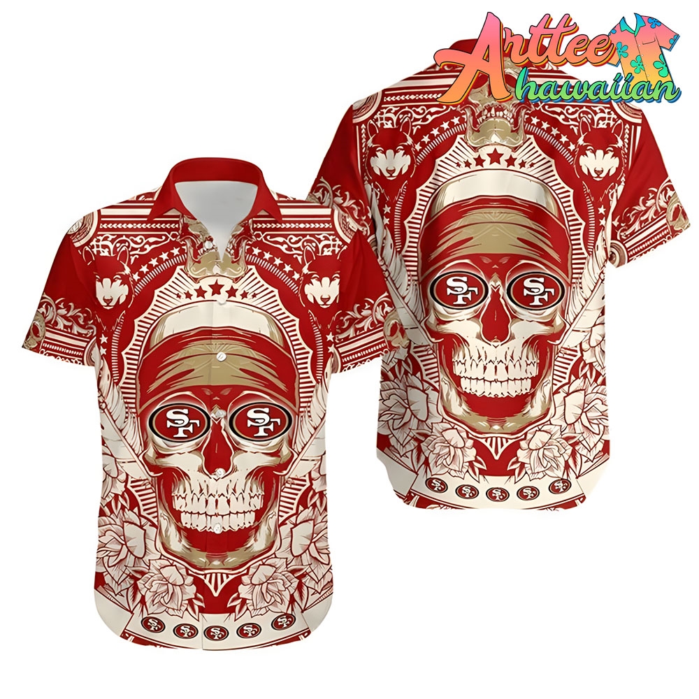 Nfl San Francisco 49ers Logo In Eyes Skull Hawaiian Shirt