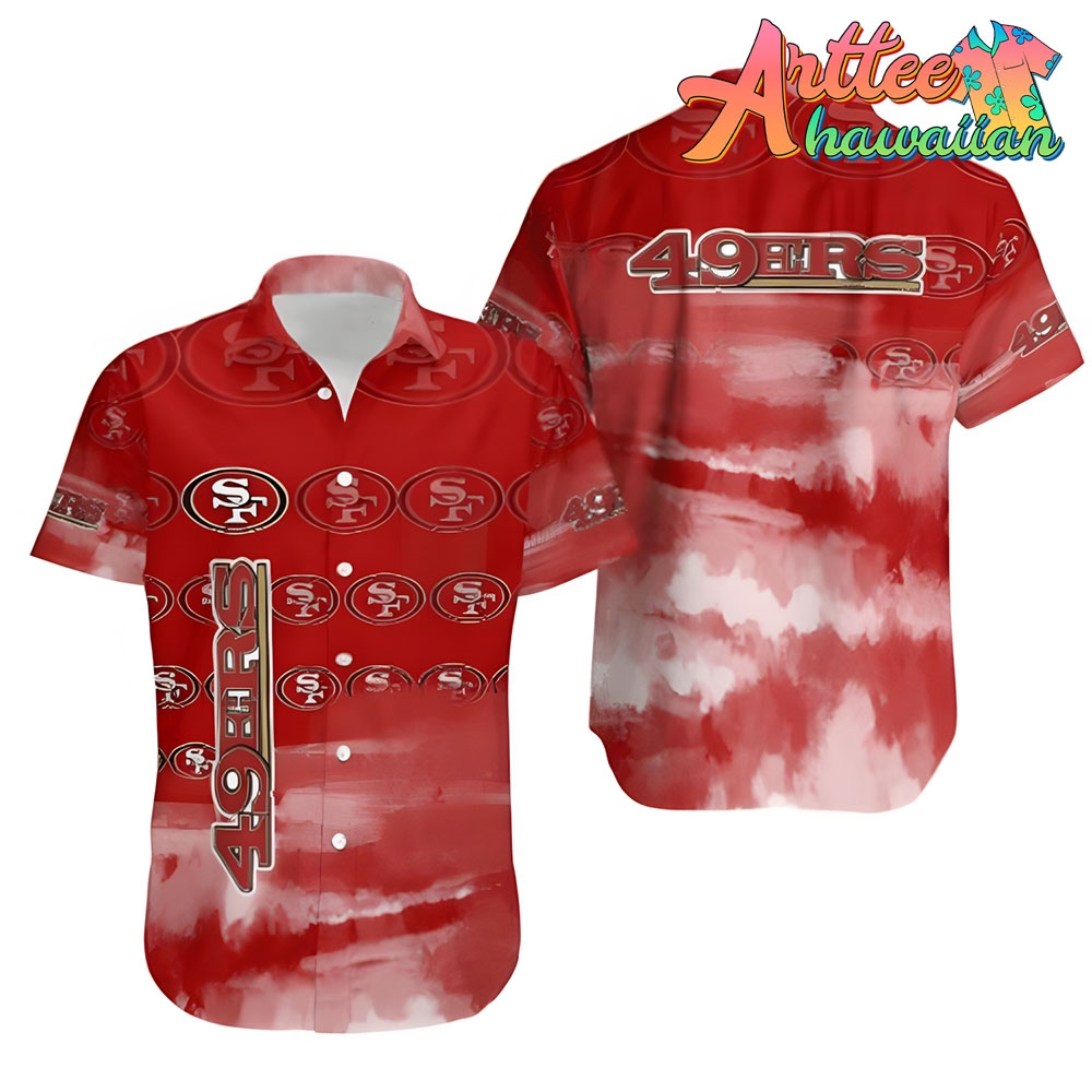 Nfl San Francisco 49ers Red Multi Logo Above River Hawaiian Shirt