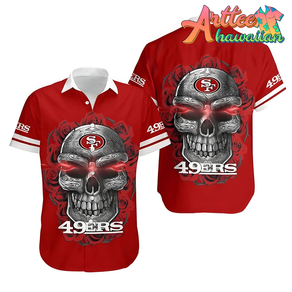 Nfl San Francisco 49ers Red Skull Rose Hawaiian Shirt