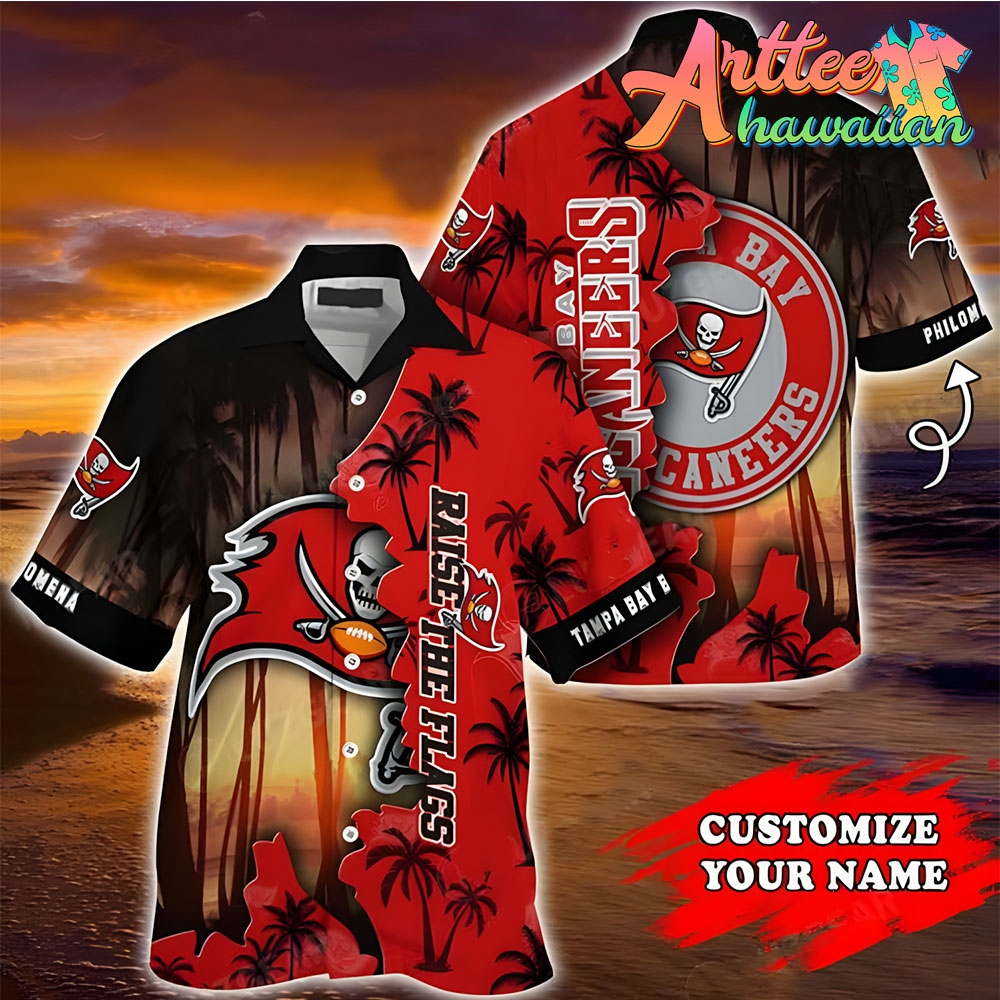 Nfl Tampa Bay Buccaneers Custom Name Coconut Tree Hawaiian Shirt