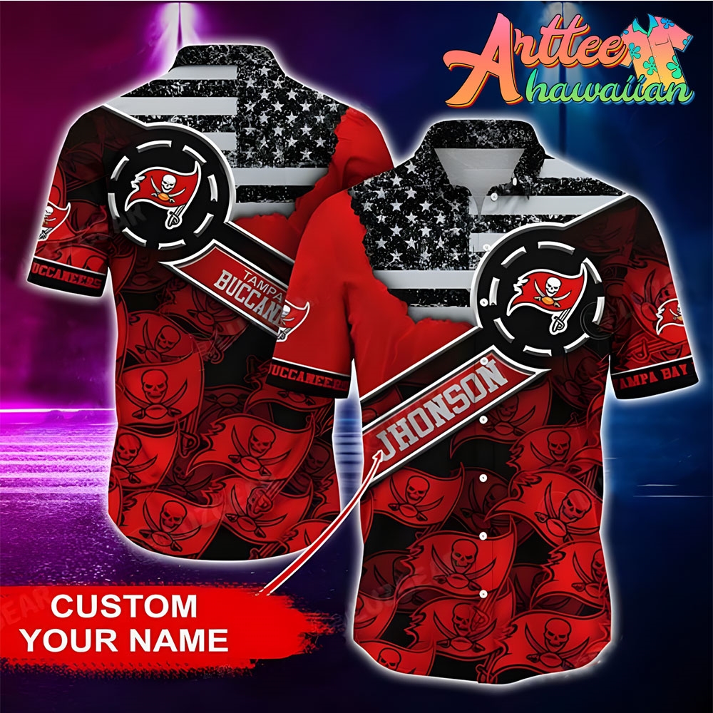 Nfl Tampa Bay Buccaneers Custom Name Red Grey Hawaiian Shirt