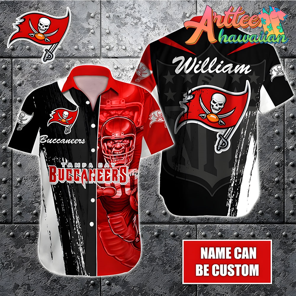 Nfl Tampa Bay Buccaneers Custom Name Special Half Tone Mascot Hawaiian Shirt